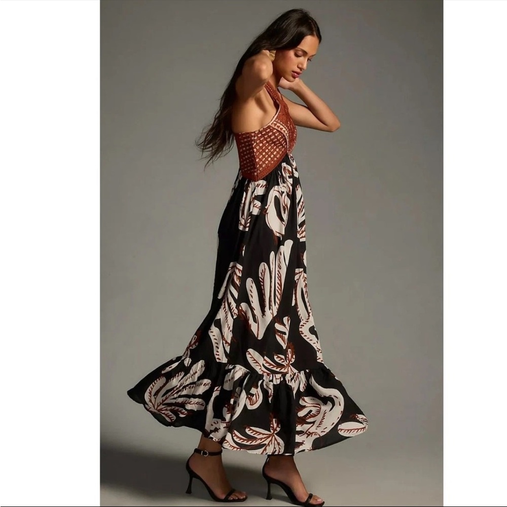 ✅Anthropologie Brown and Black Halter Maxi Dress, special occasions sz 8, NwOT - Picture 3 of 4
